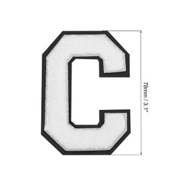 QUARKZMAN Chenille Letter C Patches Large Size 4-1/2 Inch Ironing Letter C Patches Black Glitter Embroidered Patches for Clothes, Shoes, Hats, Backpacks Pack of 3 (White)