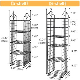 Yagizaai Hanging Closet Organizer, Carbon Steel 5-Shelf Hanging Storage, Collapsible Hanging Shelves, Versatile Storage for Clothes, Handbags (Black)