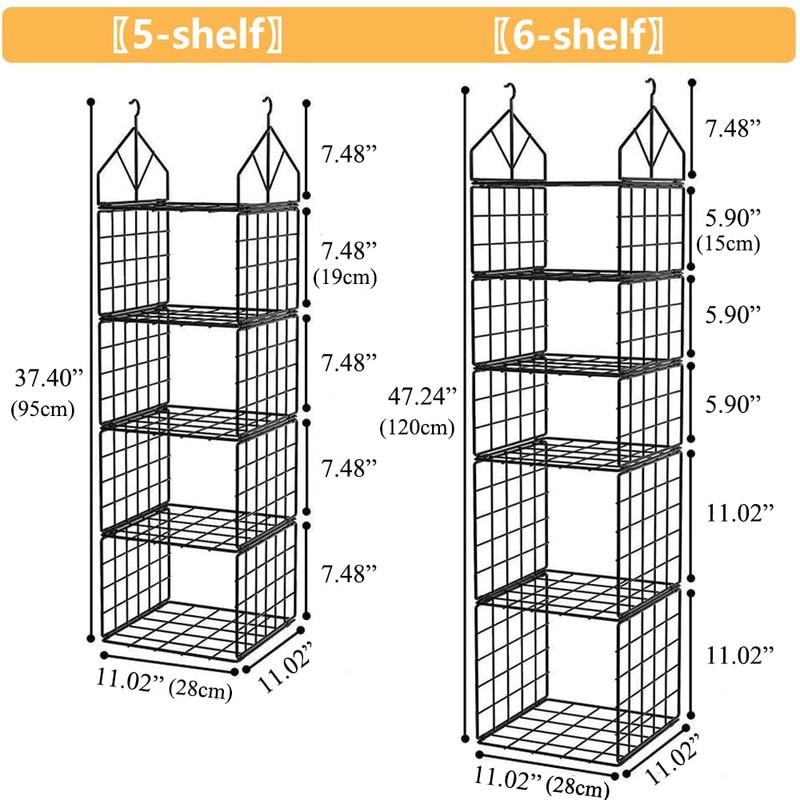 Yagizaai Hanging Closet Organizer, Carbon Steel 5-Shelf Hanging Storage, Collapsible