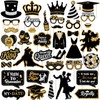 Prom Photo Booth Props, 39Pcs Black Gold and Silver Prom