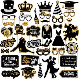 Prom Photo Booth Props, 39Pcs Black Gold and Silver Prom Send Off Decorations Photo Booth Props for Masquerade Party Decorations for Home Office Decoration
