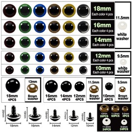 TOAOB 140pcs Safety Eyes for Crochet Assorted Colors Craft Doll Eyes 10mm to 18mm Plastic Crafts Safety Eyes Set with Washers for Stuffed Animals Amigurumis Crochet Bears Dolls Making