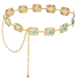 Putcuku Western Waist Chain Belts for Women Metal Concho Belt Adjustable Boho Country Link Belts (Gold-S)