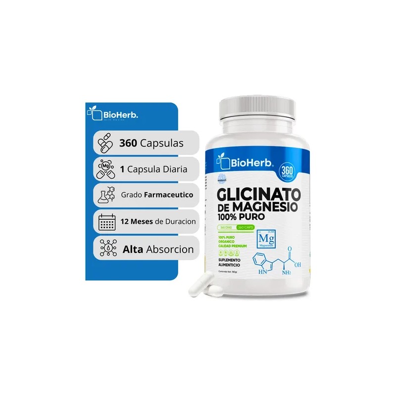 Glicinato De Magnesio BIOHERB Magnesium Glycinate Supplement, 180 Capsules