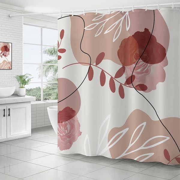 ZCHOMI Abstract Boho Pink Brown Shower Curtain Mid Century Modern