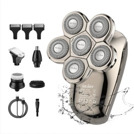 SEJOY 6D Rotary Electric Shaver Rechargeable Bald Head Hair Beard Trimmer Kit US