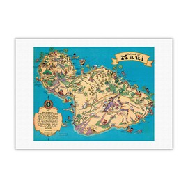 Island of Maui Hawaii - Vintage Pictorial Map by Ruth Taylor White c.1941 - Fine Art Rolled Canvas Print 27in x 40in