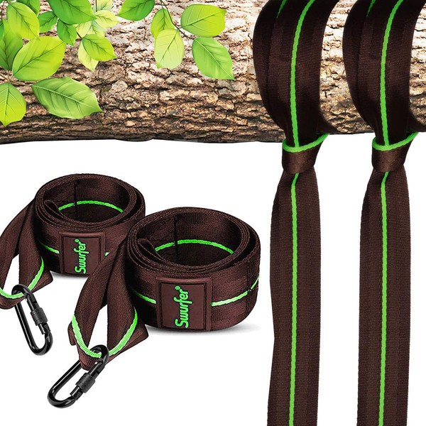 Swurfer Tree Swing Hammock Straps –Hanging Kit for Hammock, Tree Swings, Durable, Weatherproof, Rust Free, Secure Lock Snap Carabiners Included, Weight Limit 2200 lbs Per Strap (5 Feet - 2 Straps)