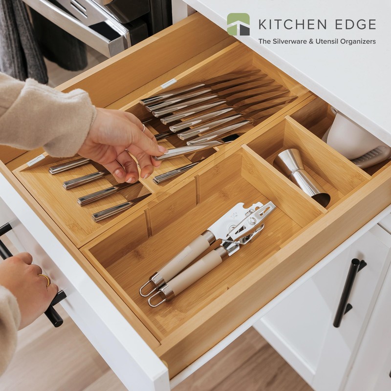 KitchenEdge Premium Silverware and Utensil Drawer Organizers – Slanted 3-Compartment