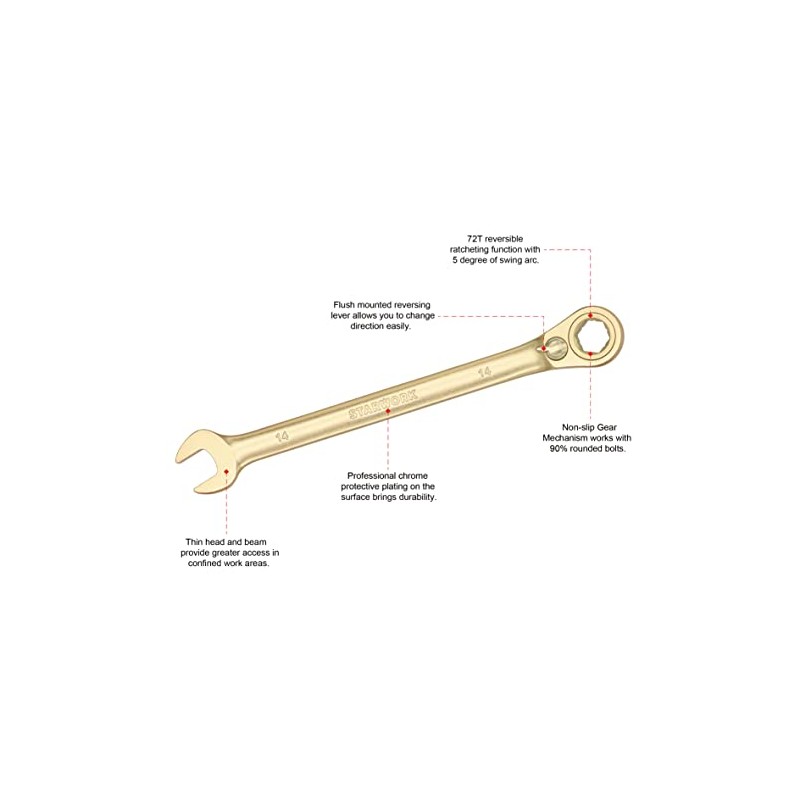 STARWORK GPlating™ Reversible Ratcheting Combination Wrench (14mm)