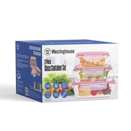 Westinghouse 3-Piece Glass Food Storage Container Set - Airtight Lids, Stackable BPA-Free, Oven, Microwave & Freezer Safe - 370ml 640ml 1050ml