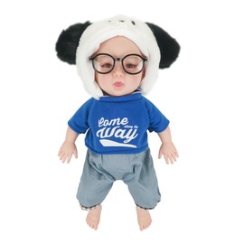 Full Silicone Doll Clothes Outfits for 14", Reborn Baby Doll Suit Accesories Set - Newborn Girl Boy Baby Clothing Gifts Set - Blue Set & Frame (Clothes Only)