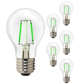 Diodesy A19 LED Green Decorative Vintage Style Filament Light Bulb 4W E26 Medium Base 110 Lumens 120V 25000 Average Life Hours Clear Glass Finish Pack of 6