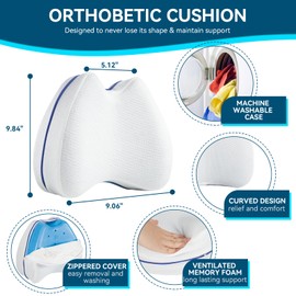 QISHFEN Knee & Leg Pillows Foam Support Pillow for Sleeping for Back Pain,Leg Pillow for Sleeping On Side, Memory Foam Cushion Knee Support Pillows,Pregnancy Pillow Removable and Washable Cover (1 pack)