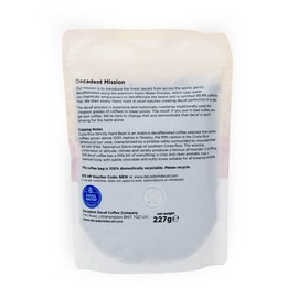 Decaffeinated Costa Rican Coffee Beans 227g - Swiss Water Decaf Process - Decadent Decaf - Medium Roast - Strength 3 - For All Coffee Machines - 100% Arabica