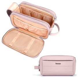Toiletry Bag for Men & Women, Cruise Ship Travel Essentials, Shaving Dopp Kit with Dry and Wet Separation, Water-resistant Bathroom Cosmetic Organizer Bag, Makeup Accessories with Trolley Belt, Pink