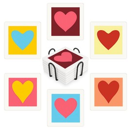 MAYCARI Love Hearts Printed Coasters Set of 6 Cork Backed Minimalist Aesthetic Coasters with Metal Holder Ceramic Surface Drink Cup Mats for Tabletop Protection Desk Decoration Valentine's Day Gifts