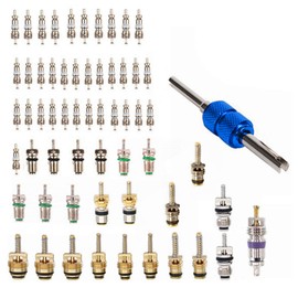 61 Pcs Air Conditioning Schrader Valve Cores for Car Home A/C Accessories R12 R134a Refrigeration Tire Valve Stem Core with Double Head Dual Dismantling Remover Installer Tool Assortment Kit