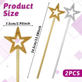 JIYIN Pack of 2 Magic Wand Glitter, Fairy Wand for Children Magic Wand Princess Wand Wand for Costume Props Cosplay Decoration Birthday Party (Gold + Silver)
