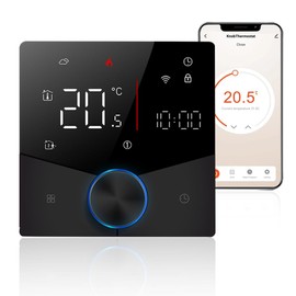 Smart Tuya WiFi Thermostat Voice Control Digital Weekly Programmable Temperature Controller Digital Smart Knob Thermostat with Dimmable Light Color for Electric Heating Black Electric Heating