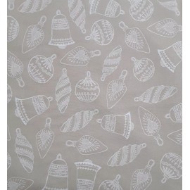 Patrick Lose Fabrics 100% Cotton 1ydx44" Patrick Lose, "Santa's Stash" Beige w White Ornament Outline