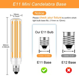 BROLSKUN E11 LED Dimmable 15W Bright Light Equivalent E11 Halogen Bulb 120w-150w Candelabra Base 3000K Warm White 110-120V for Ceiling Fan Bulb, 4Pcs