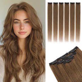 Rich Choices Real Human Hair Clip In Extensions-6 Pcs Single Clip Design-100% Remy Hairs Invisible Clip in Extensions for Thin Hair-Seamless Hairpieces for Women/Men-20 Inches #4 Medium Brown