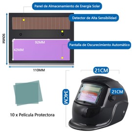 Careta Electrónica para Soldar Sombra - Sombra Variable del 6 al 13, Vista Grande Color Verdadero Máscara, Facial Soldadura con Oscurecimiento Automático, 270℃ Resistente a Altas Temperaturas