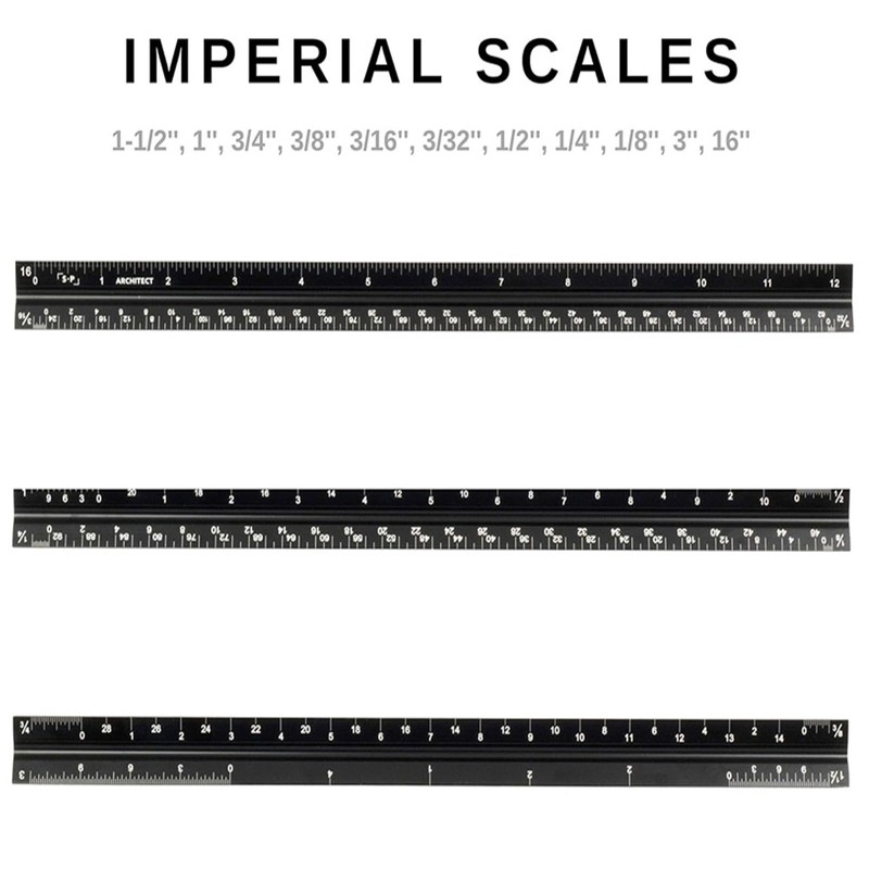 Architectural Scale Ruler, 12" Aluminum Architect Scale, Triangular Scale, Scale