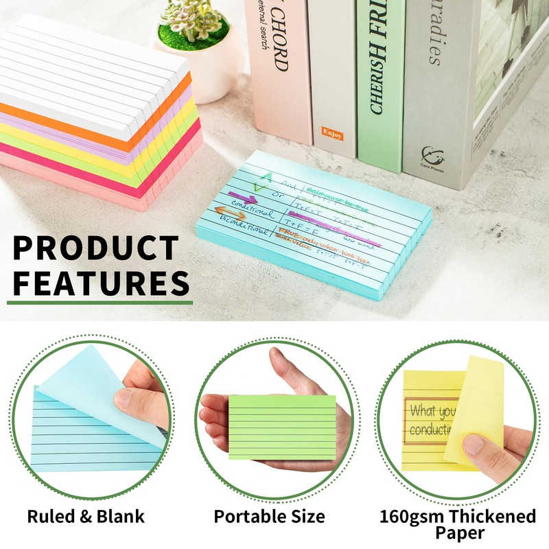400 Pcs 8 Pack Lined Index Cards - 8 Colours