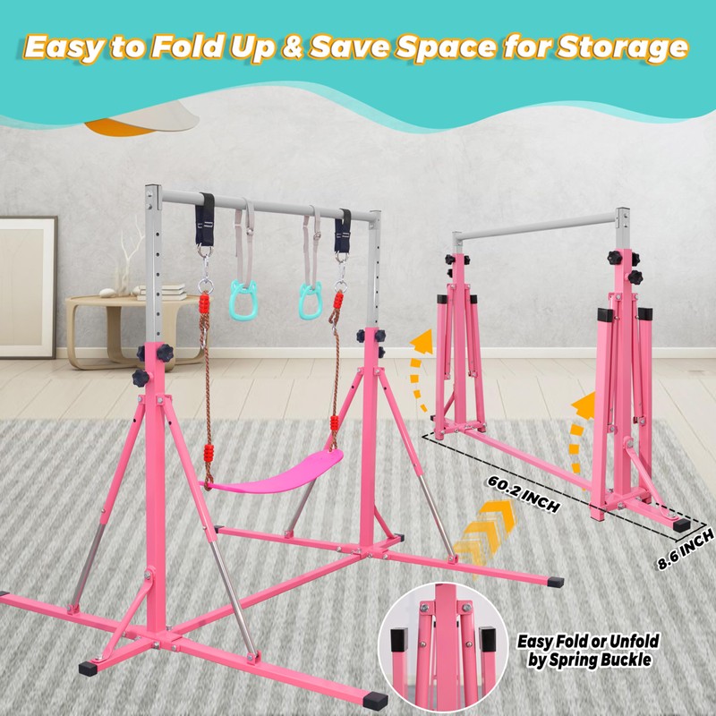 FC FUNCHEER Foldable Gymnastics Bar,5FT Horizontal bar,Adjustable Kids Training bar