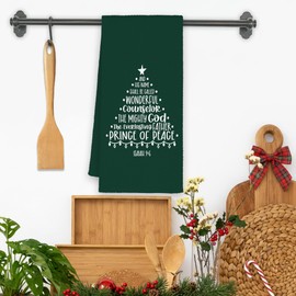 Xmsaitar Green Christmas Tree Christian Kitchen Towels, Vintage Scripture Isaiah 9:6 Hand Bathroom Towels Gifts, Festive Bible Verse Decorative Dish Towels Decor for Dining Prayer Room Home 16x24in