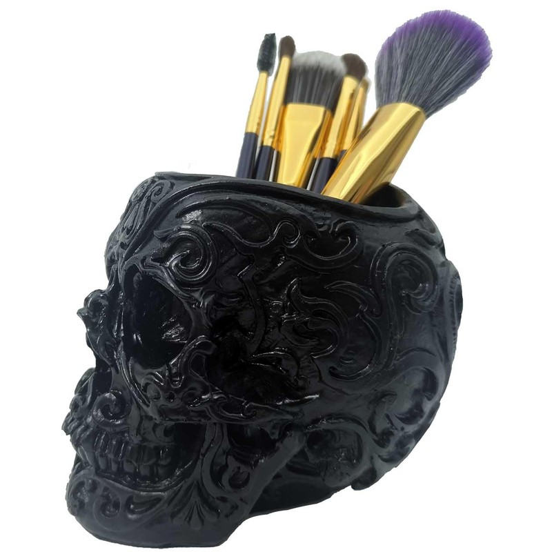 CUZOKOLA Goth Accessories Black Skull Decor for Pen Holder with