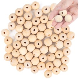 BigOtters Wood Beads, 25mm (1 Inch) Natural Round Wooden Beads Unfinished Loose Wood Beads Crafts Round Ball Wooden Spacer Beads for Home Farmhouse Decor and DIY Crafts Jewelry Making