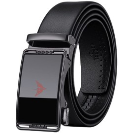 VANNANBA Cinturón de carraca para hombre, cinturones de piel para jeans casuales, con caja de regalo, 09-negro, 42"-45" Waist Adjustable