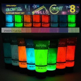 AUREUO Glow in the Dark Acrylic Paint, 8 Colors x 0.71 Fl Oz / 21ml Neon UV Black Light Paints for Easter Rocks, Wood, Craft, Canvas, Paint Party Supplies