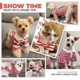 BAEJMJK Cute Dog Shirt Boy Girl Dog Clothes Striped Collared Polo T-Shirt for Small Medium Dogs Cats Soft Breathable Pet Puppy Outfits(Red,Large)