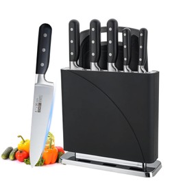 Kitchen Knives Set with Block & Cutting Board, 7 Pieces Super Sharp Stainless Steel Knife Set with Ergonomic Handles, Knife Block Set with for Kitchen Home Essentials,Gifts for Girls Women (Black)