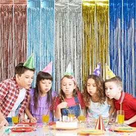 5 Pck Golden Foil Curtain Backdrop Metallic Tinsel Foil Fringe Curtains Photo Booth Props for Birthday Wedding Engagement Bachelorette Christmas Holiday Celebration Party Decorations Supplies