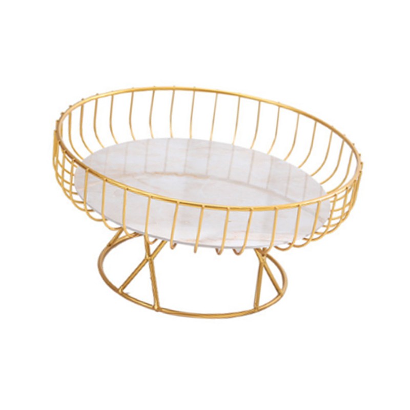 Fruit Tray Hollow Design High Foot Iron Marblel Decorative Practical