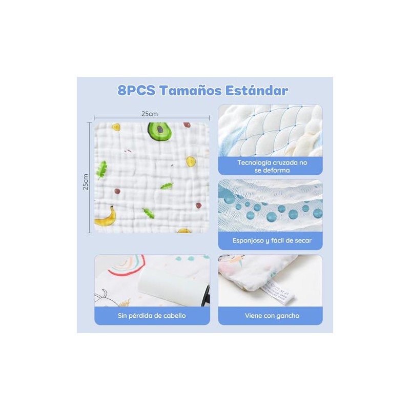 Pcs Paños de Muselina para Bebé,Trapitos para Bebé de 100%Algodón