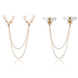 Lapel Pin for Men Tassel Chain Pin Brooch for Men Women Punk Wolf Head Bee Collar Chain Brooch Pins for Sambas Animal Collar Pins for Suit Accessories Men