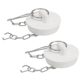 sourcing map 2Pcs Tub Stoppers, Rubber Bathtub Stoppers 38-39mm Kitchen Sink Drain Stopper, Bathroom Drain Plug with Pull Ring and Stainless Steel Chain, White