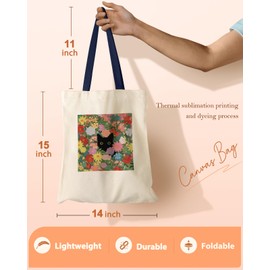Miss Adola Tote Bag for Women Girls Aesthetic Canvas Tote Bag Inspired Gift Reusable Casual Bag for Work Shopping Travel, Cat In Flower