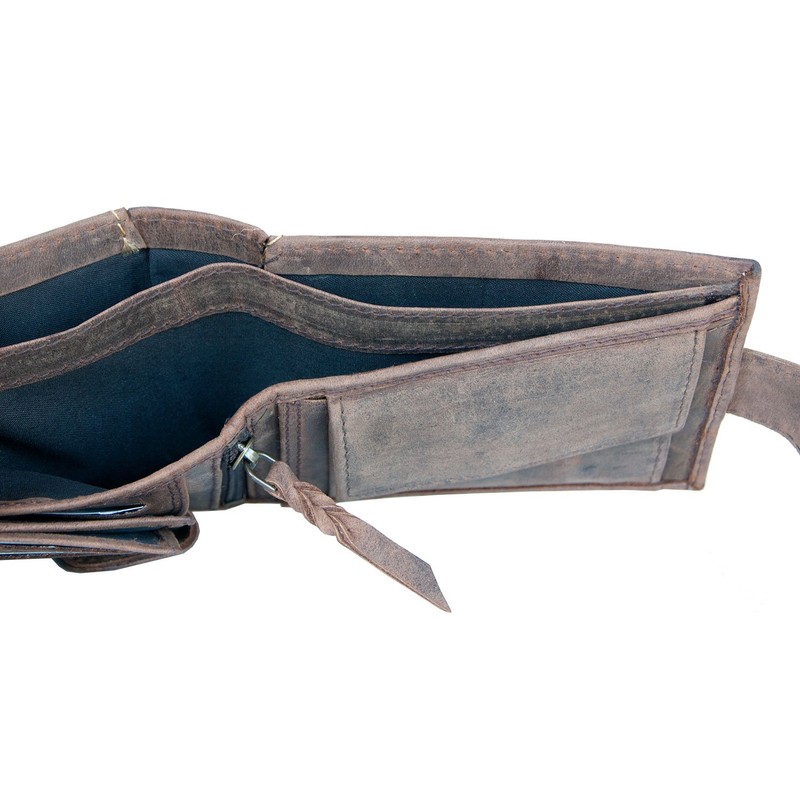 Men's Brown Natural Leather Wallet with a Shark, brown, Minimalist