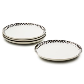 MACKENZIE-CHILDS Set of 4 Everyday Lunch Plates, Microwave-Safe and Dishwasher-Safe Stoneware Plates, Black-and-White Courtly Check