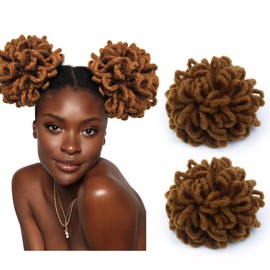 Yinmei Baibian 2Pcs Locs Ponytail Dreadlocks Bun Drawstring Locs Ponytail Hair Braided Petal Bun Chignon Faux Loc Braids Buns Synthetic Clip in on Hair Extensions for Black Women Girls(30#)