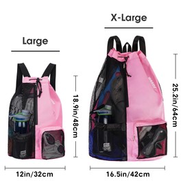 WANDF Swim Bag Mesh Drawstring Backpack with Wet Pocket Beach Backpack for Swimming, Gym, and Workout Gear(XL-Pink)
