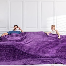 Serenhom Soft Cozy 120x120 Inches Seamless Oversized King Fleece Blanket, 3D Jacquard Decorative Giant 10'x10' California King Blanket Extra Large Blanket for Bed,Sofa,Couch,Travel, Pueple Chain