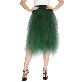 Urban CoCo Women's Sheer Tutu Skirt Tulle Mesh Layered Midi Skirt (M, Dark Green)
